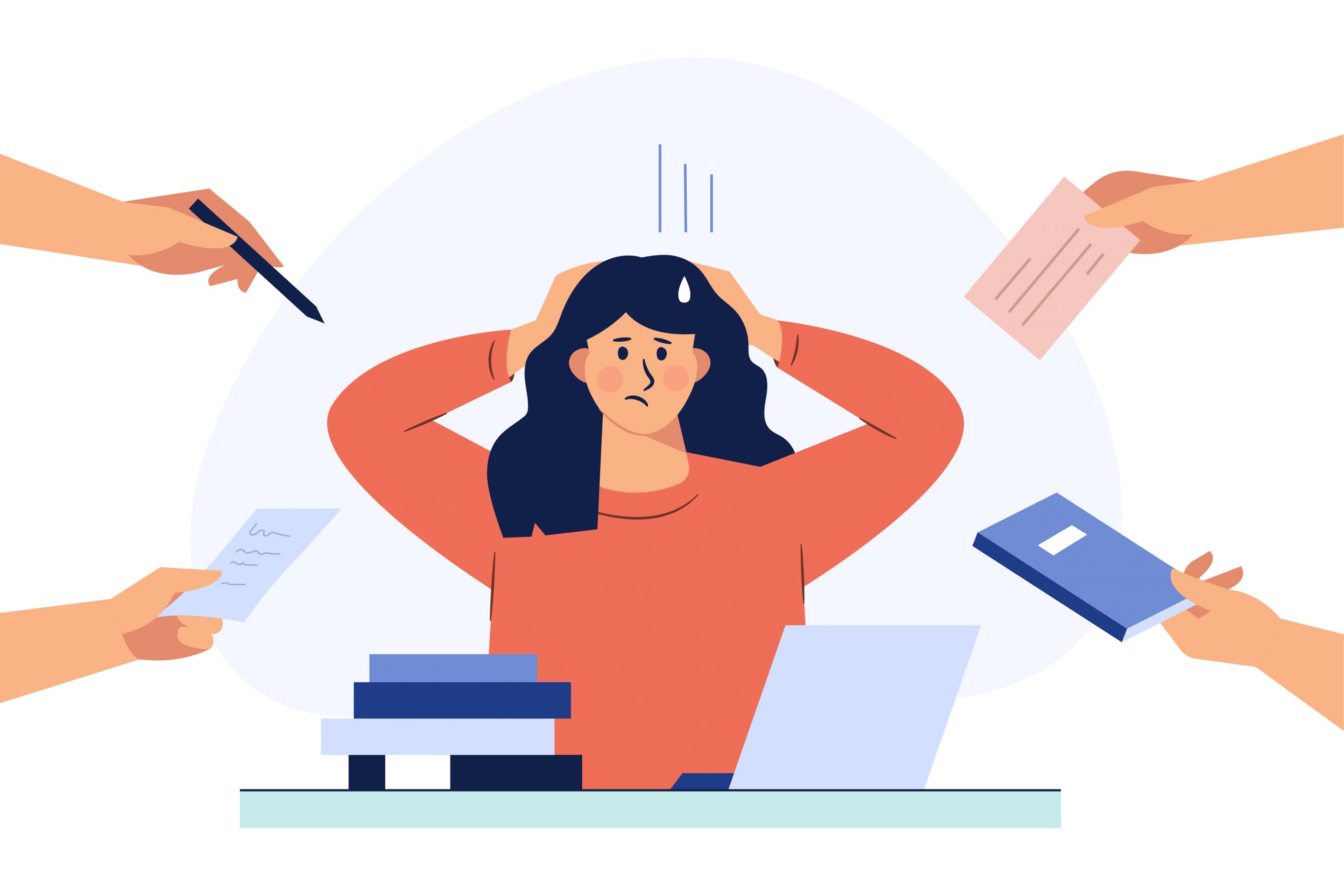 Cartoon of someone overwhelmed with many tasks